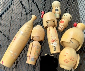 Kokeshi Hand-Painted Signed Authentic Made In Japan Pre 1970’s Wooden Dolls Lot - Picture 1 of 17