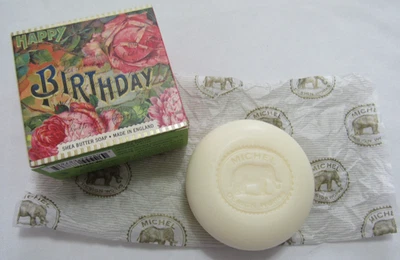 NEW MICHEL DESIGN WORK VINTAGE BIRTHDAY SHEA BUTTER BAR SOAP 3.5 OZ ENGLAND - Image 1 of 4