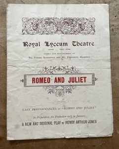 1882 Royal Lyceum Theatre London "Romeo and Juliet" Henry Arthur Jones - Picture 1 of 3