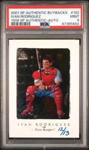 2001 SP AUTHENTIC IVAN RODRIGUEZ /13 1998 SP AUTHENTIC BUYBACKS AUTO #192 PSA 9 - Picture 1 of 4