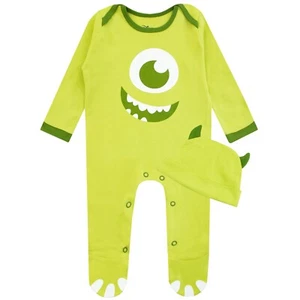 Monsters Inc Baby Schlafanzug mit Mütze | Mike Wazowski Baby Footies und Mütze Set - Bild 1 von 7