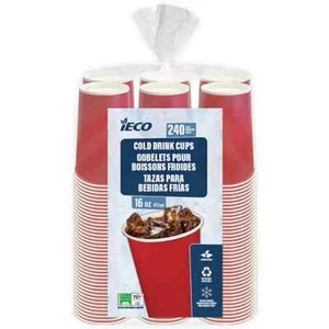 Taza de bebida fría roja de papel compostable iECO 16 OZ fiesta evento ecológico 473 ml - Imagen 1 de 1