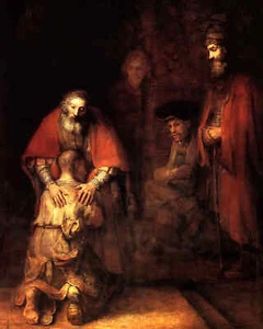 Die Rückkehr des verlorenen Sohnes Gemälde von Rembrandt 8x10" Kunstdruck - restauriert - Bild 1 von 1