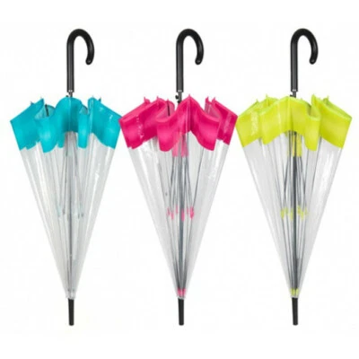 OMBRELLO DONNA CUPOLA TRASPARENTE BORDO FLUO - Immagine 1 di 2