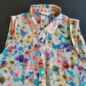 Jay Jays Size L Sleeveless Sheer Top Button up Floral Print - Picture 1 of 9