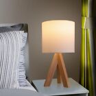Tripod Oak Table Lamp with Classic White Fabric Shade, Mainstays, 16.75"H