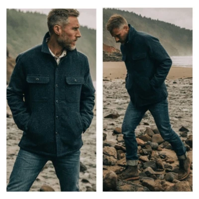 Taylor Stitch Chandler 夹克男式 XS 海军蓝 Donegal Sherpa 纽扣 全新 — 第 1/4 张图片