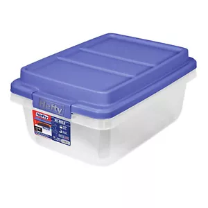 18 Quart Clear Plastic Storage Bin Container Tote Box with Blue HI-RISE Lid - Picture 1 of 13