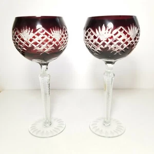2 Stück Bayrisch geschliffenes Glas Weinkelche Rubinrot und Klar Stielgläser 8,5" - Bild 1 von 9