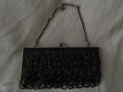 Bolso de Noche Carol Fellin Completamente Cuentas NEGRO Cierre de Bloqueo de Beso Mujer De Colección  Foto 1 de 4