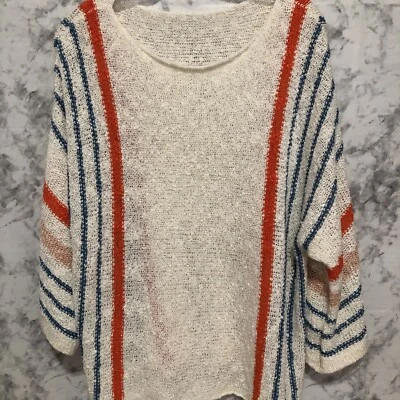 Crotchet Sweater Womens Size XL Cream Orange Blue Round Neck Boho Wide Sleeve - Image 1 of 4