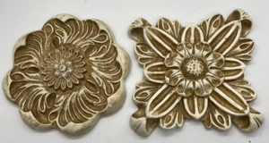 VTG 2 pcs Set  Floral Cream Color Wall Plaque Michael Alam Design 2005 - Picture 1 of 7