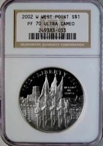 2002 WEST POINT Silver Dollar NGC PF70💥FLAWLESS QUALITY💥 - Picture 1 of 5