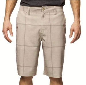 NWOT MENS SIZE 32 KHAKI PLAID HANG TEN CRUZE 4 WAY STRETCH HYBRID BOARD SHORTS - Picture 1 of 4