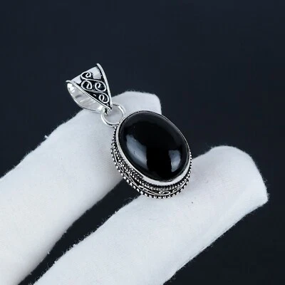 Onice Nera Gemma Stile Vintage 925 Pendente Argento Sterling Regalo Per Mamma - Immagine 1 di 4