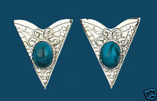 New! Western Collar Tips - Silver with Blue Stones - Screw On