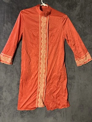 Vintage GOSSARD ARTEMIS  LONG GOWN 70s Tribal Embroidered Snap Orange - Image 1 of 4