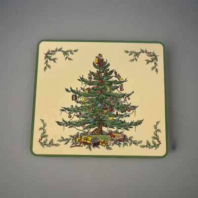 Pimpinela Felices Fiestas Trivet 8 1/2x7 1/2 Árbol de Navidad Inglaterra Acrílico/Corcho Foto 1 de 4
