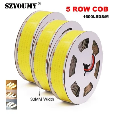 Ultra Bright COB LED Strip 5 Rows High Density 1600LED/M Flexible Adhesive Tape - Image 1 of 4