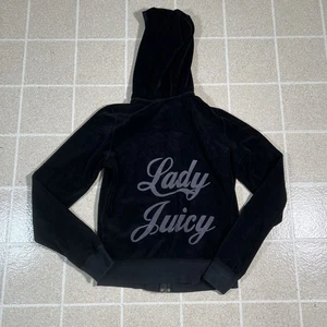 Vintage Juicy Couture Hoodie mit durchgehendem Reißverschluss Damen Large Velour schwarz Y2k Lady Juicy - Bild 1 von 4