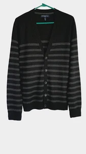 NEU Splendid Mills Herren Merinowolle Kaschmir schwarz grau gestreift V-Ausschnitt Strickjacke L - Bild 1 von 10