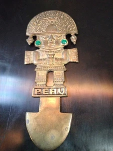 Vintage Brass Tumi Holding Flambeau Wall Decor Peru Tumi God Wall Hanging - Picture 1 of 6