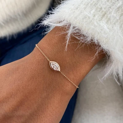 Brazalete de diamantes cultivados de laboratorio marquesa regalo para su cadena sólido en oro rosa de 14 k Foto 1 de 4