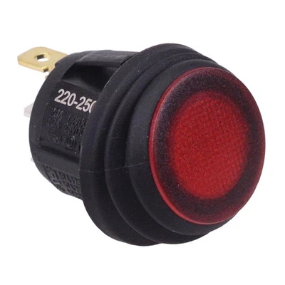 Red Waterproof 230V illuminated 20mm Round Rocker Switch SPST 10A R13-112B8W-02 - Image 1 of 2