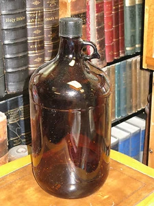 LARGE VINTAGE BROWN MEDICINE BOTTLE / CAP, HANDLE ( 13 1/2" X 6" ) - Picture 1 of 7