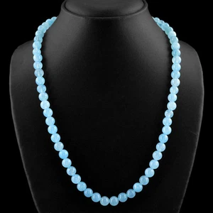 247.75 CTS NATURAL 20 INCHES LONG BLUE CHALCEDONY ROUND BEADS NECKLACE (DG) - Picture 1 of 3