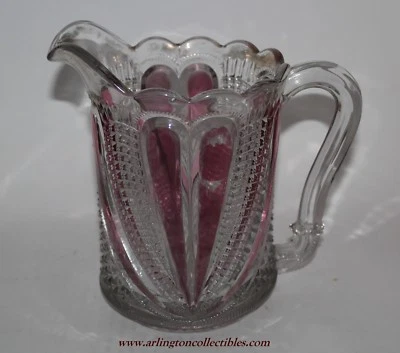 💥 EAPG ☆ by US GLASS BLAZING HEART Ruby/Gold Stained Pitcher c 1890-1910 ☆ RARE - Image 1 of 4