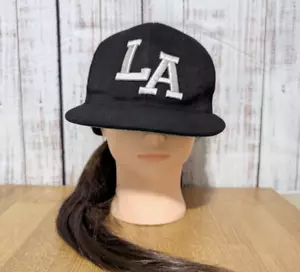 LA Embroidered Flat Brim Baseball Hat Black/White Headlines Brand O/S Fits Most - Picture 1 of 8