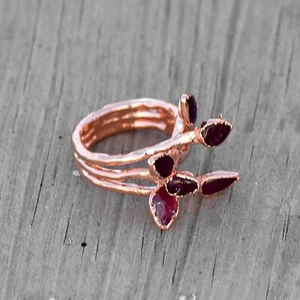Rose Gold Plated Ruby Gemstone Tree Branches Design Women Wedding Ring Jewelry - Picture 1 of 16