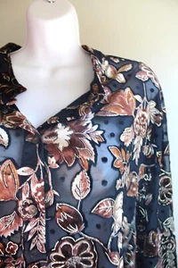 Avenue halbtransparentes Devore Damenhemd 22 24 2X Plus braun gold Blumenmuster Riegelkragen - Bild 1 von 8
