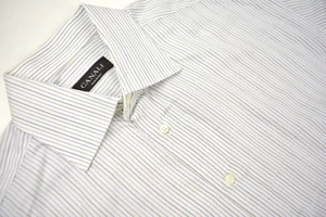 Canali White w/ Blue/Brown Striped Point Collar Cotton Dress Shirt Size: 16-35 - Picture 1 of 8