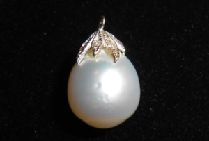 Estate Solid 18K White Gold Necklace Pendant Pearl Charm 750 Not Scrap Jewelry 2