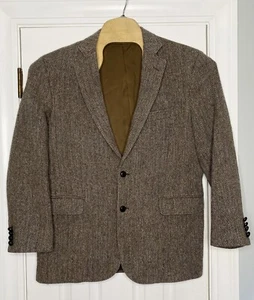 Brooks Brothers Madison X Harris Tweed Herringbone Jacket 43R Brown Wood Buttons - Picture 1 of 10