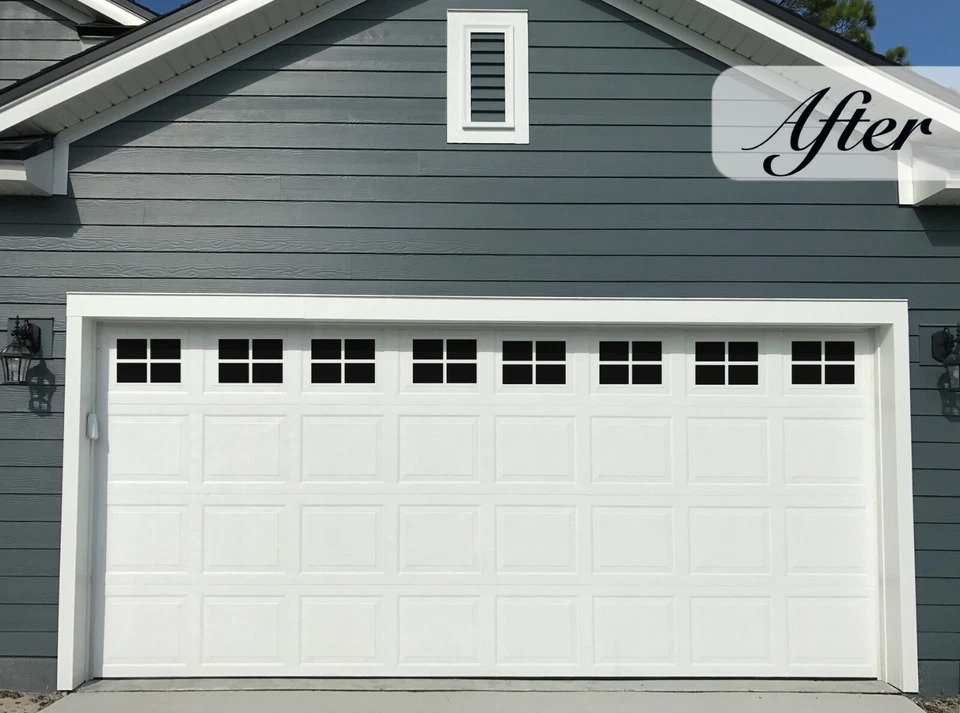 Ventanas magnéticas para puertas de garaje, calcomanías decorativas negras para ventanas para dos garajes de coches Foto 1 de 4
