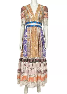 ZIMMERMANN SZ 1 / AU 10 / US 6 Crochet patchwork paisley-print linen maxi dress - Bild 1 von 14