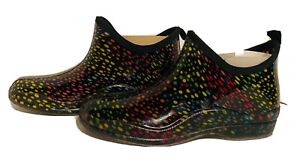 Corkys Women’s Rain Ankle Boots Size 11 Rubber Black Multi-Colored Polka Dot New