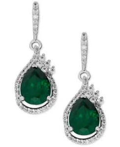 Macy's Lab-Grown Emerald 2-3/4 ct. t.w. White Sapphire 1/2 ct. t.w. Drop Earring - Picture 1 of 2