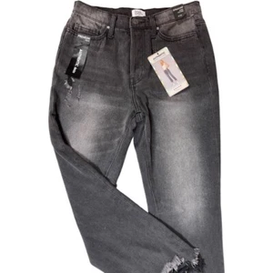 SIMPLE SOCIETY STRAIGHT SUPER HIGH RISE BUTTONFLY BLACK DENIM RAW HEM SZ9/29 NEW - Picture 1 of 6