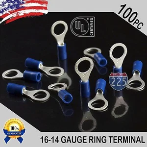 100 PACK 16-14 Gauge 5/16" Stud Insulated Vinyl Ring Terminals Tin Copper Core - Picture 1 of 1