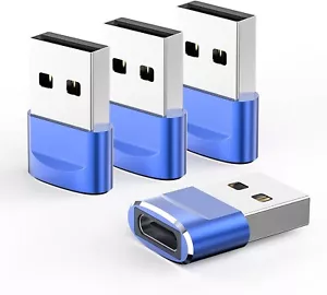 USB C Female to USB Male Adapter Type C to USB USB-C to A Converter- 4Pk, Blue - Picture 1 of 7