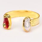 Freshwater White Baroque Pearl Gold Edge Plated Red Coral Bangle Cuff Bracelet