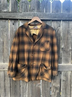 Vintage 70s Pendleton Shadow Plaid Button Up Virgin Wool Brown Jacket  - Image 1 of 4