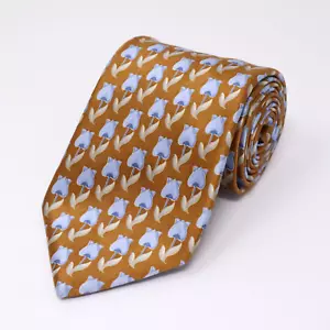 Ermenegildo Zegna Herren Krawatte Gold mit blauen Tulpen glänzend glänzend 100% Seide Italien - Bild 1 von 11