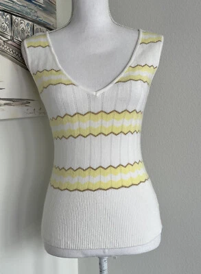 BEBE Womens White Yellow Gold Metallic Sleeveless V Neck Sweater Y2K || Medium - Image 1 of 4