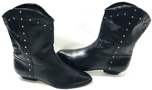 Dingo Womens Boots Black Leather Western Pointed Studded Pull On Dance Club 7M - Picture 1 of 14