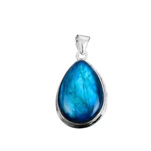 Neon Flash Labradorite Stone 925 Sterling Silver Wedding Birthday Trendy Pendant - Picture 1 of 7